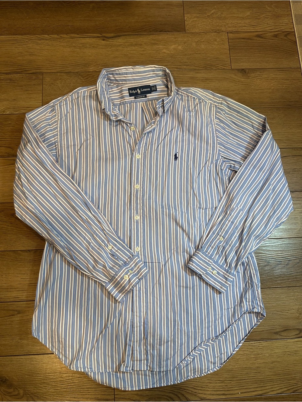 Ralph Lauren Men’s Light Blue and White Striped Button-Down Shirt